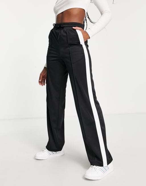 Monki wide leg pants with side stripe in black | ASOS