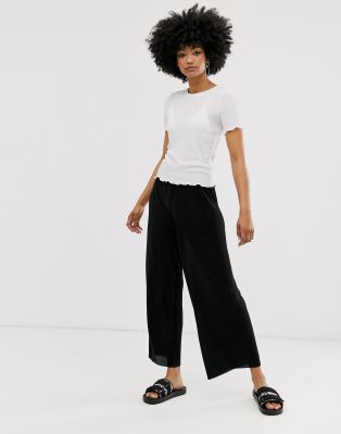 Monki wide leg plisse trousers in black