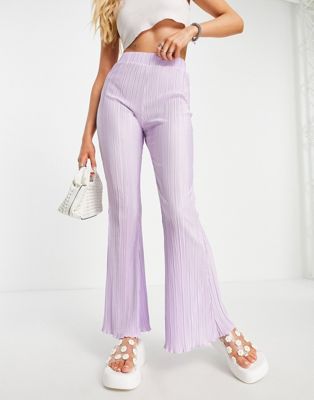 Monki wide leg plisse trousers in lilac  - ASOS Price Checker