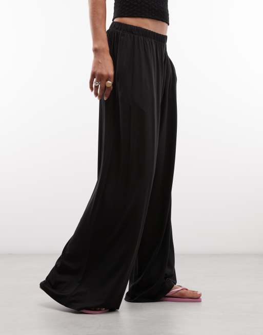 Monki wide leg pull-on pants in black, 2 of 5