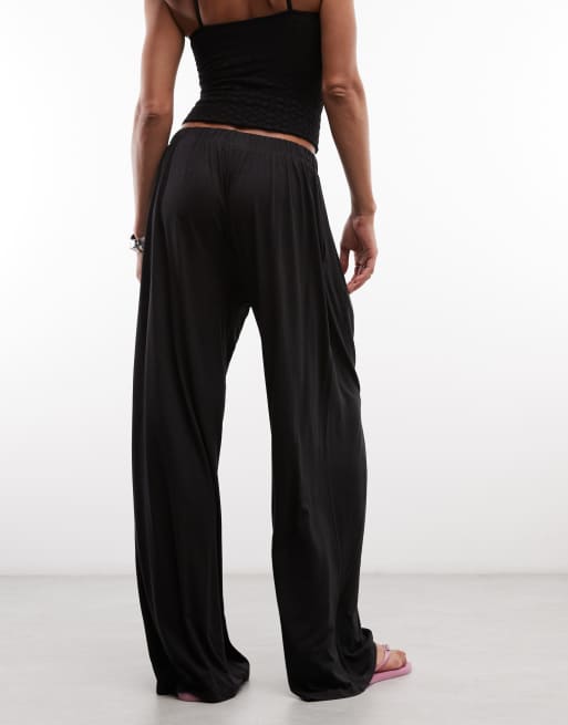 Monki wide leg pull-on pants in black, 4 of 5