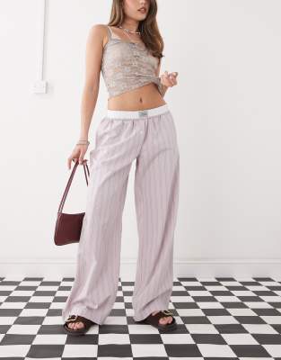 Monki Wide Leg Pull On Pants With Foldable Waistband