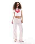 [Monki] Monki wide leg pull on textured pants in light pink XL Light pink