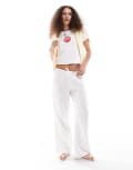 [Monki] Monki wide leg pull on textured pants in white L White