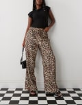 [Monki] Monki wide leg satin pants in leopard print-Brown XS Leopard print