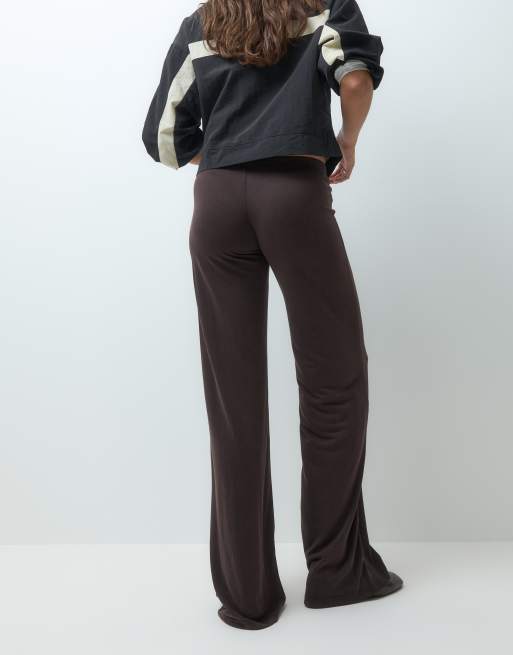 Monki wide leg soft touch pants co-ord in dark brown, 2 of 5