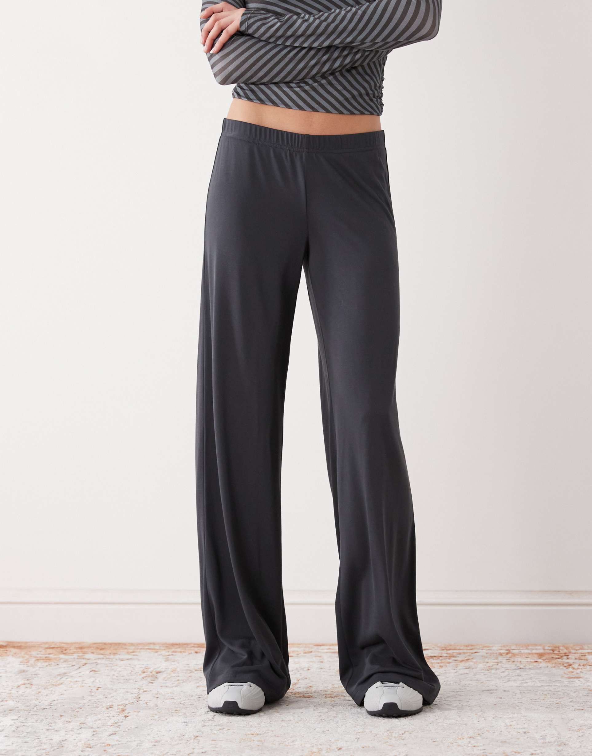 monki wide leg soft touch pants in black