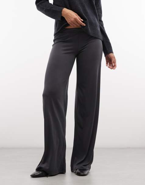 Monki wide leg soft touch pants in black - view 1