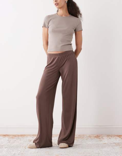 Monki wide leg soft touch pants in mole brown - view 1