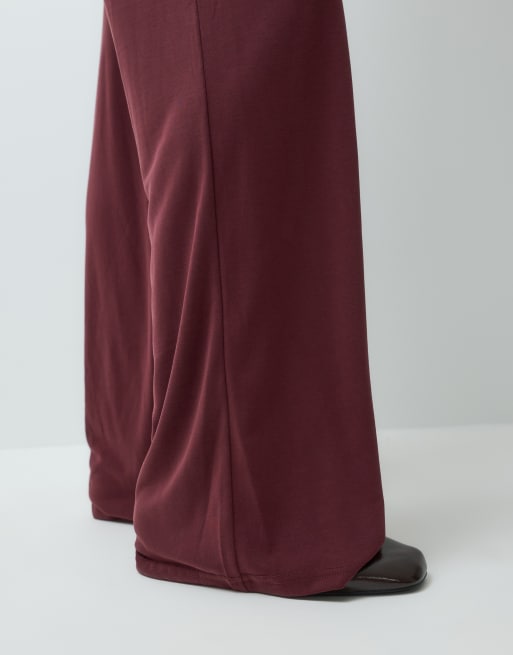 Monki wide leg soft touch pants set in burgundy, 4 of 5
