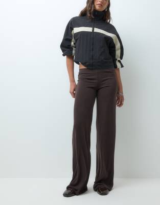 Monki Wide Leg Soft Touch Pants Set In Brown