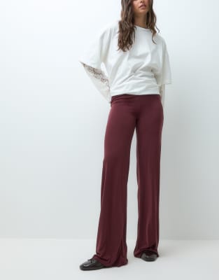 Monki Wide Leg Soft Touch Trousers Co-ord In Burgundy