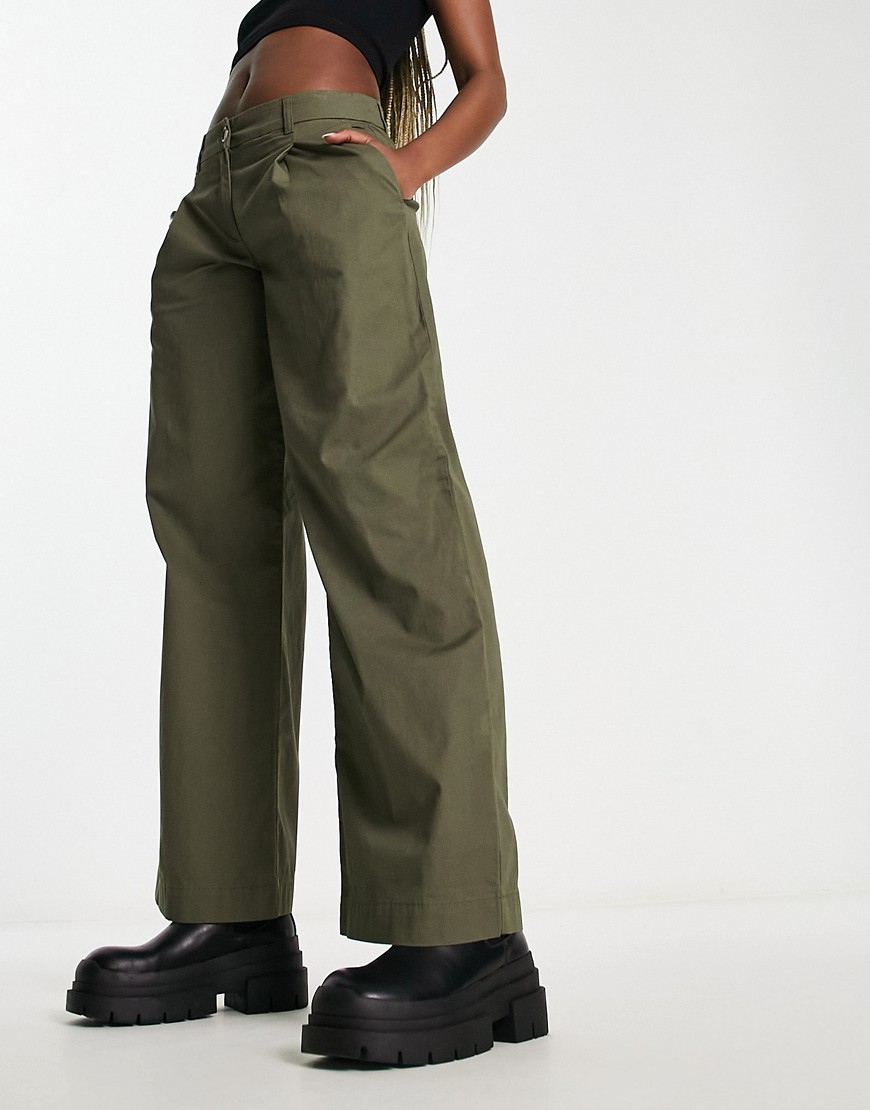 Monki wide leg trousers in khaki-Green
