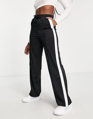 Monki wide leg trousers with side stripe in black | ASOS
