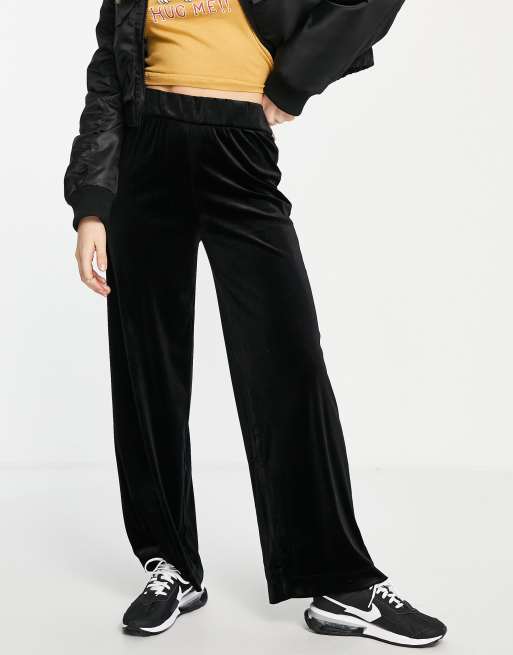 Monki wide leg velvet pants in black | ASOS