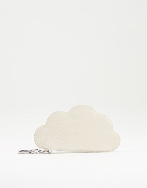 Monki - Wolkvormige kaarthouder met croc-effect in gebroken wit