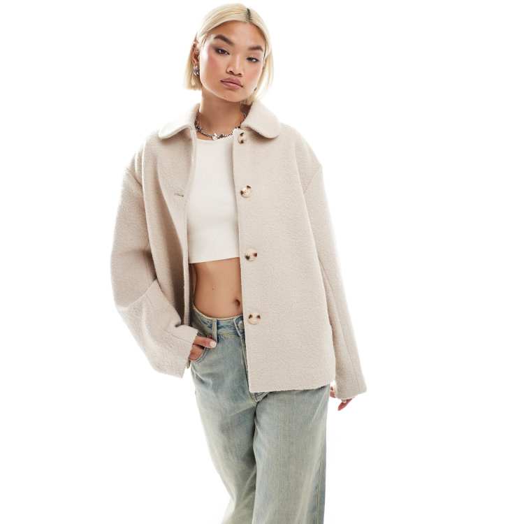 Monki wool blend coat in light beige ASOS