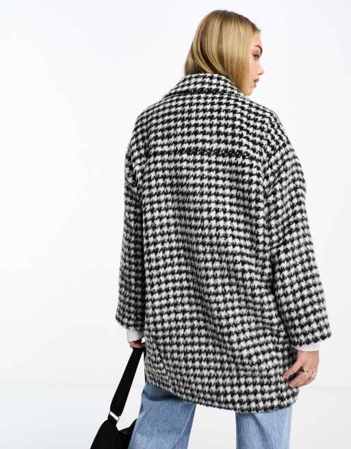 Monki wool blend coat with collar in houndstooth ASOS