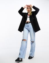 Topshop denim chuck on borg coat in washed black | ASOS