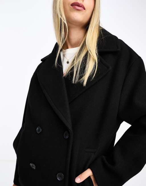 Monki wool blend double breasted longline jacket in black ASOS