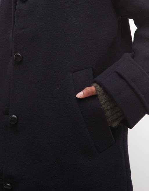 Monki wool blend funnel neck coat in navy, 2 of 4