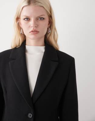 Monki Wool Mix Maxi Length Coat In Black