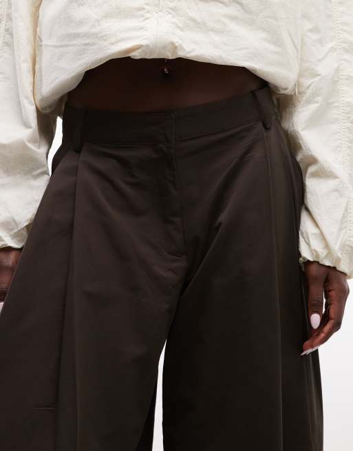 Monki woven balloon pants in dark brown, 5 of 5