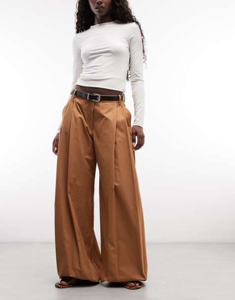 Monki woven balloon trousers in camel - view 1