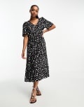 [Monki] Monki wrap midi dress in black and white spots-Multi 2XS Black and white