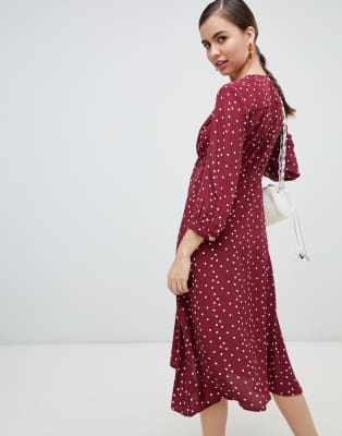 polka dot burgundy dress