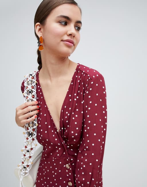 Burgundy polka dot sales dress