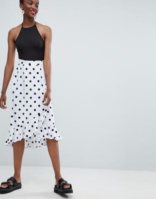 polka dot wrap midi skirt