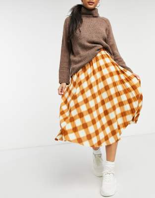 midi skirt plaid pleated skirt