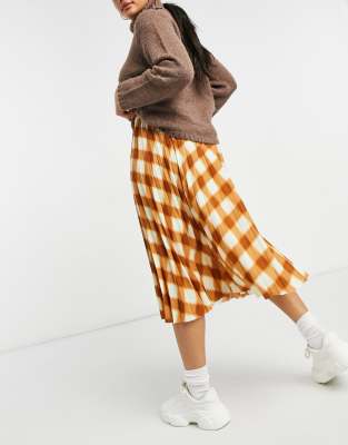 monki plaid midi skirt