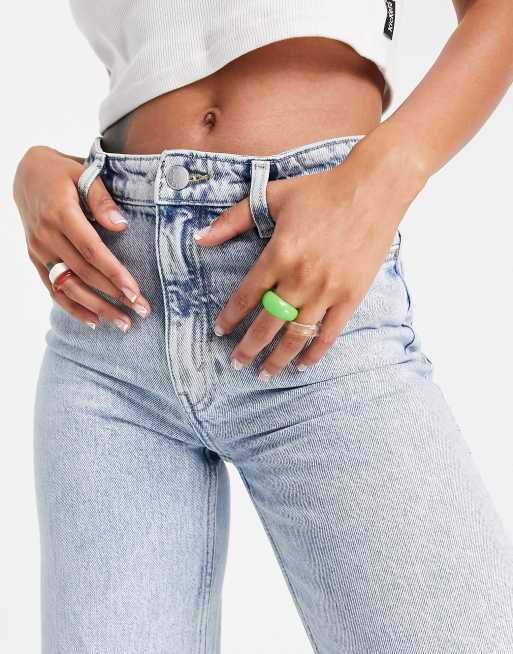 Monki – Yoko – Blekta jeans i bomull med vida ben och revor framtill - MBLUE, 4 av 4