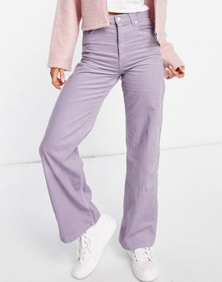 Monki Yoko cord wide leg trousers in dusty lilac