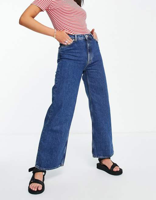 Monki Yoko cotton cropped wide leg jeans in blue - MBLUE | ASOS