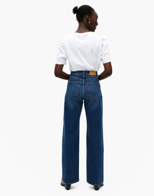 Monki Yoko cotton wide leg jeans in classic blue MBLUE