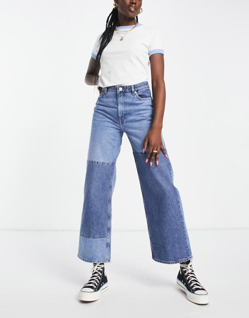 Monki wide leg cargo jeans in blue