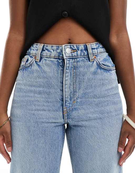 Monki Yoko high rise wide leg jeans in mid blue | ASOS