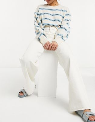 Monki Yoko cotton wide leg jeans in ecru - CREAM - ASOS Price Checker
