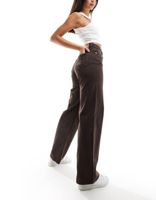 Monki - Yoko - Jeans met hoge taille en wijde pijpen in bruin