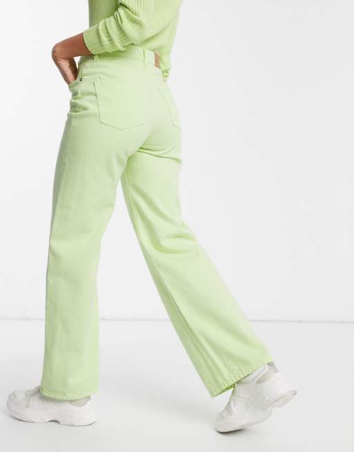 Monki Yoko organic cotton high waist wide leg jeans in lime green