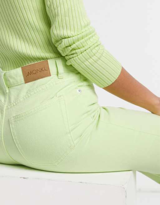 Monki Yoko Wide Leg Jeans With Organic Cotton in Green