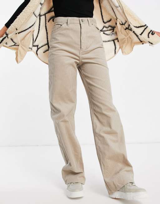 Monki - Yoko - Pantaloni a fondo ampio beige in velluto a coste