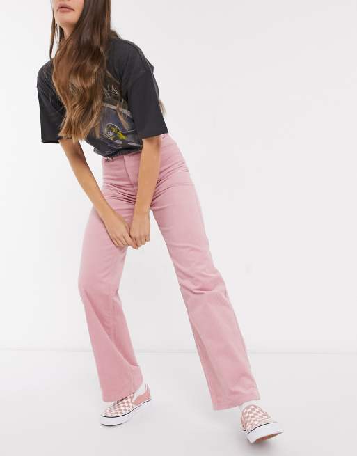 Monki Yoko wide leg cord pants in pink