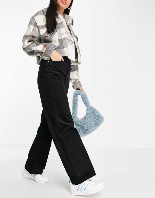 Wide-Leg Corduroy Trousers - Black