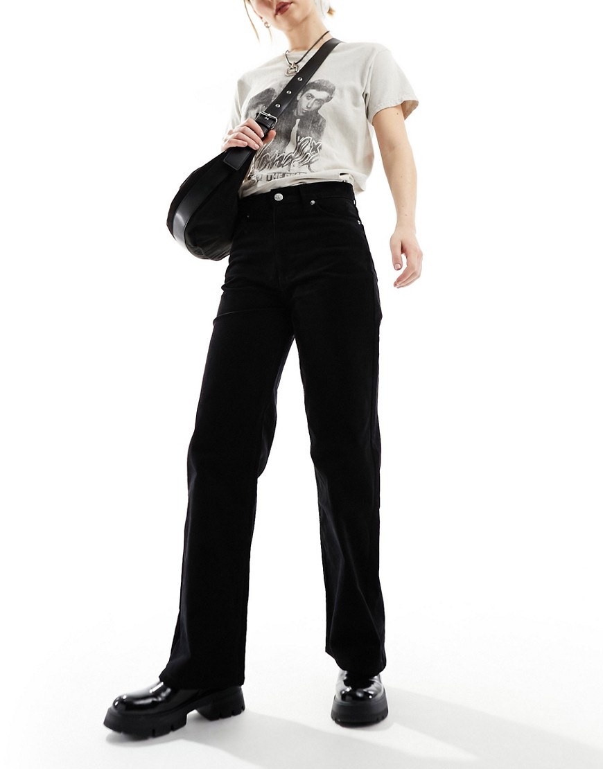 Monki Yoko wide leg cord trousers in black