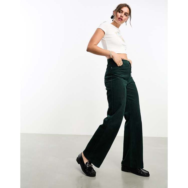 Monki wide leg corduroy pants in blue