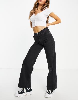 Monki Yoko wide leg cotton jeans in black - BLACK